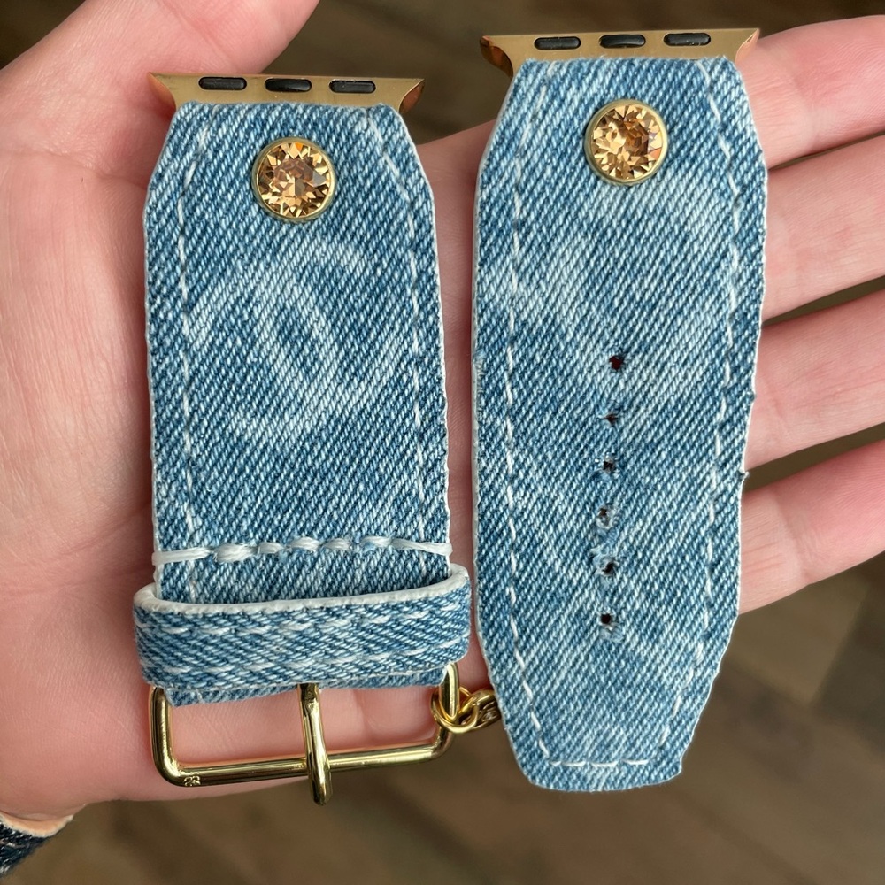 Sparkl Bands Blue Denim Watch Band with Gold Accents